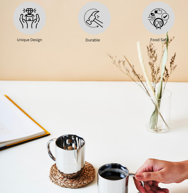 Dome Luxury Stainless Steel Coffee Mugs | Set of 2