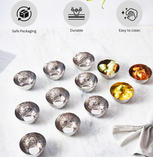 Stainless Steel Katori Set Of 12 (Rose Quartz)