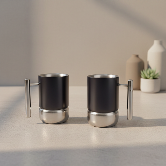Fluted Luxury Stainless Steel Coffee Mugs | Set of 2