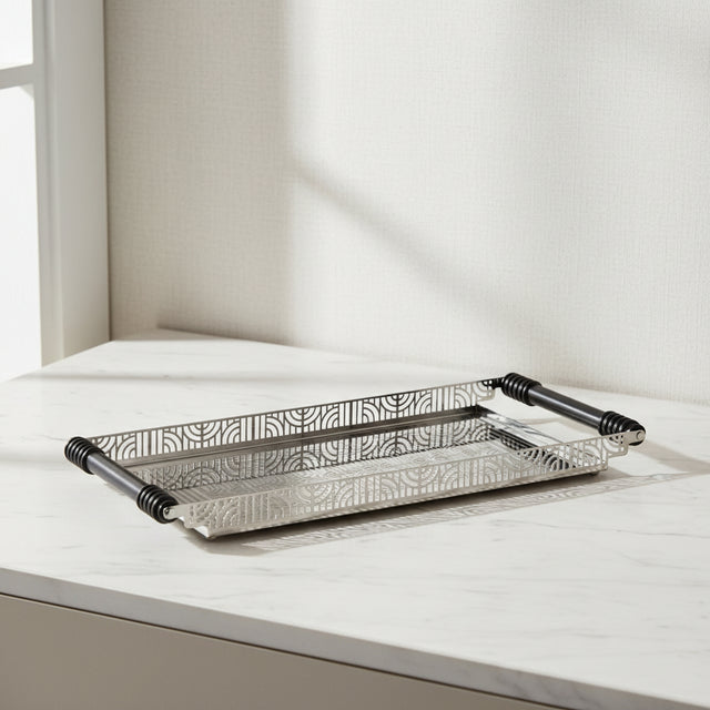 Lattice Designer Serving Tray with Wooden Handles