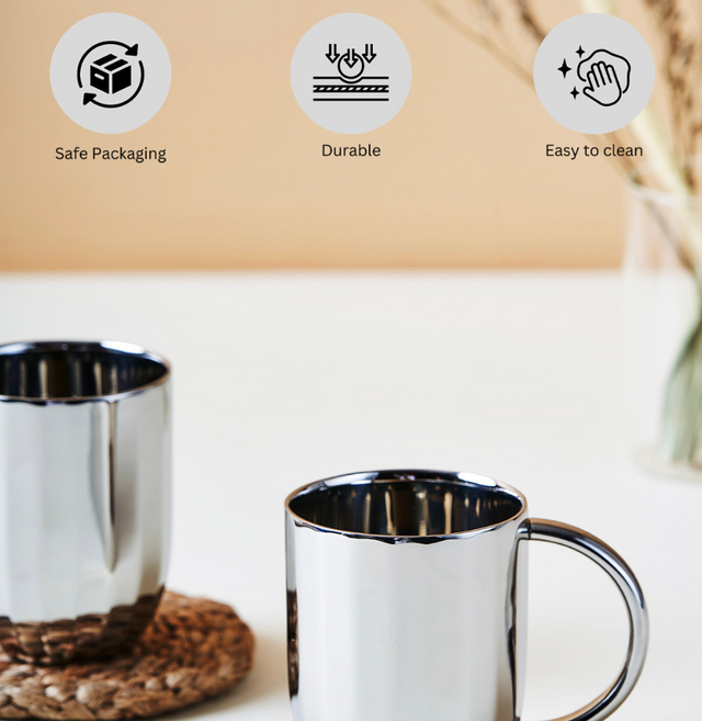 Dome Luxury Stainless Steel Coffee Mugs | Set of 2