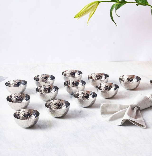 Stainless Steel Katori Set Of 12 (Rose Quartz)
