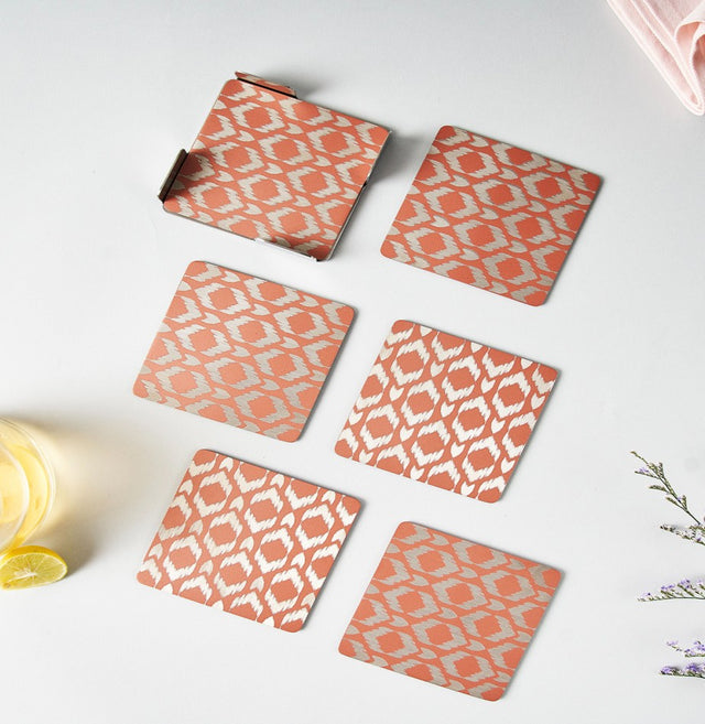 Ikat Coaster Set of 6 Pink