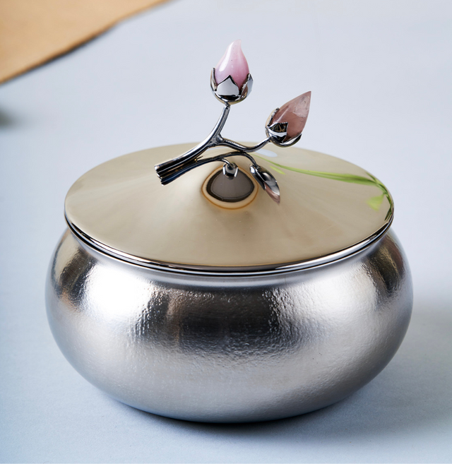 Rose Quartz Serving Bowl with Lid Small & Textured