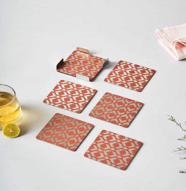 Ikat Coaster Set of 6 Pink