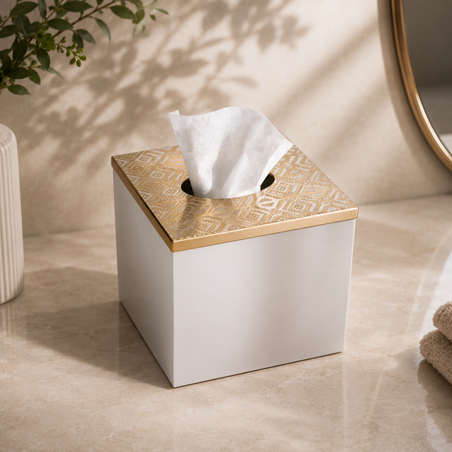 Inline Cube Tissue Box | Gold