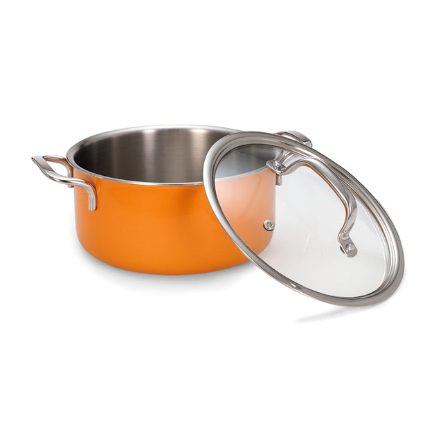 Stainless Steel Triply Pot 18 cm (2 Ltr) Rivetless Stay Cool Handle + Vented Glass Lid