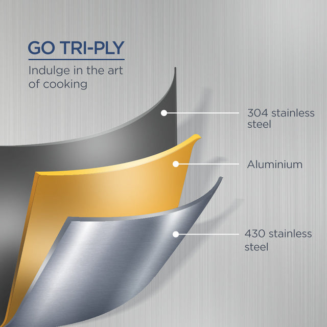 Stainless Steel Triply Frypan 26 cm (2.1 Ltr) Etched Nonstick with Rivetless Stay Cool Handle + Vented Glass Lid