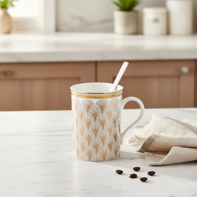 Deco Gold Mug with Stirrer | Set of 2