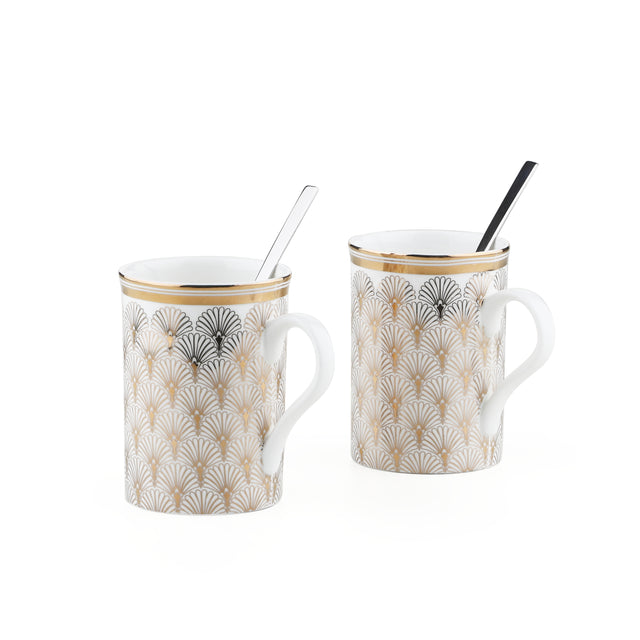 Deco Gold Mug with Stirrer | Set of 2