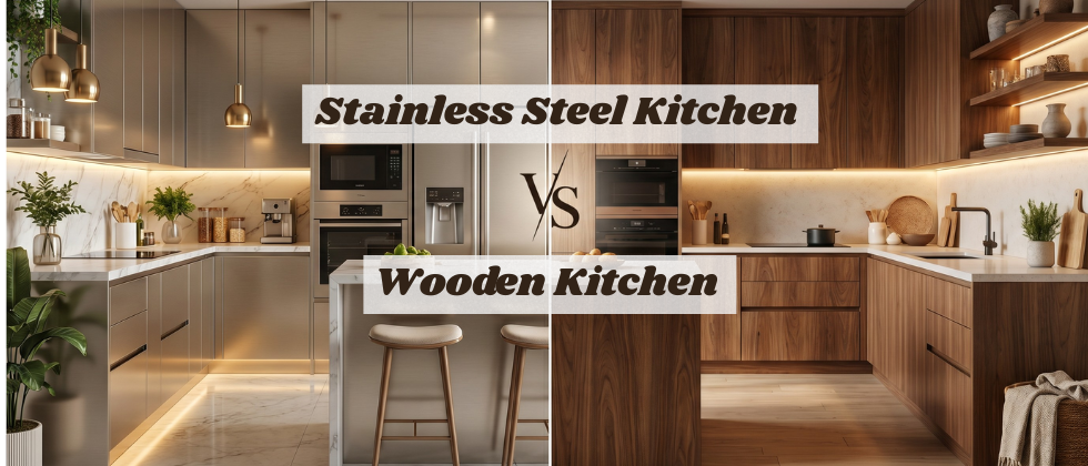 stainless steel vs wooden modular kitchen