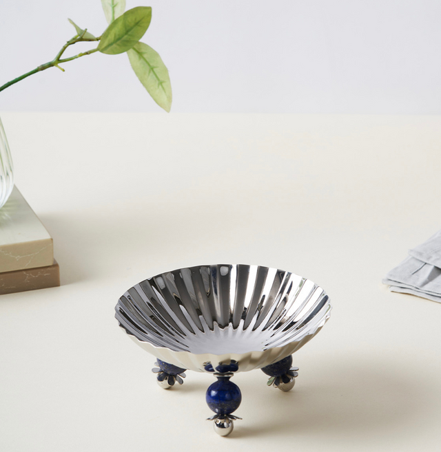 Poppy Nut Bowl with Lapiz Lazuli Stone