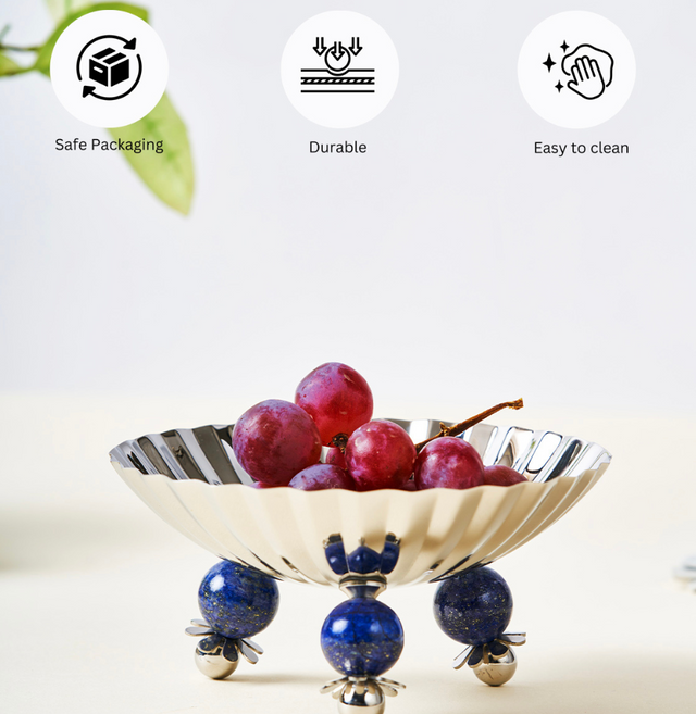 Poppy Nut Bowl with Lapiz Lazuli Stone
