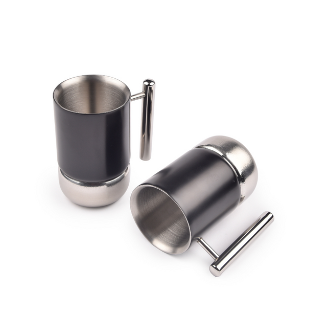 Fluted Luxury Stainless Steel Coffee Mugs | Set of 2