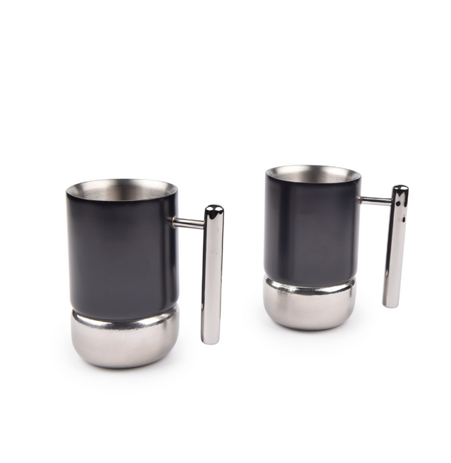 Fluted Luxury Stainless Steel Coffee Mugs | Set of 2