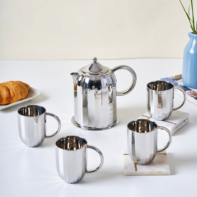 Luxury Dome Stainless Steel Coffee Mug & Pot Set