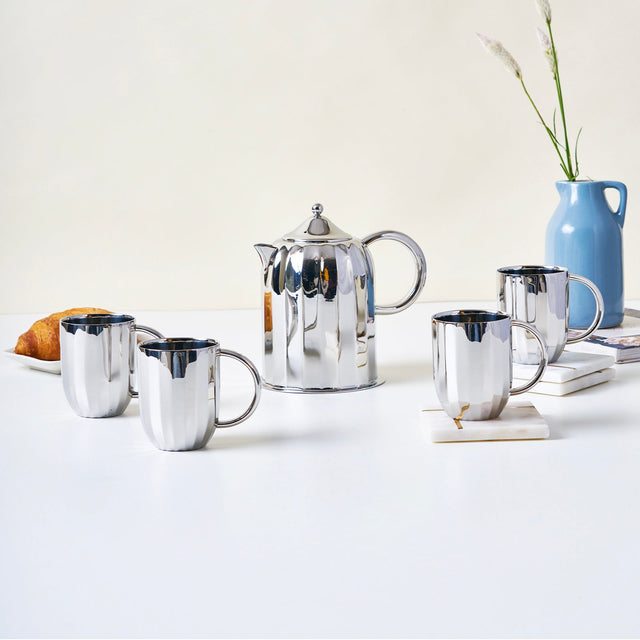 Luxury Dome Stainless Steel Coffee Mug & Pot Set
