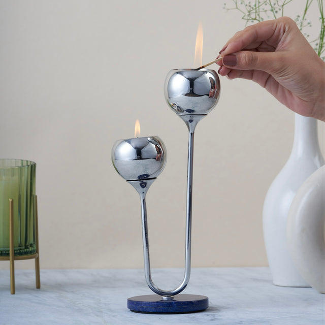 Poppy Small Candle Stand with Lapiz Lazuli Stone Base