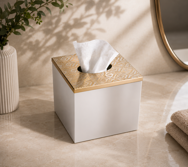 Inline Cube Tissue Box | Gold