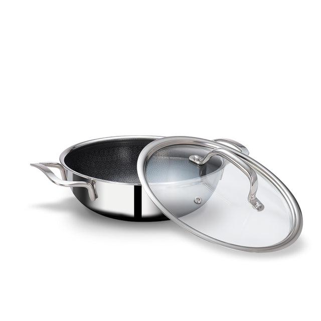 Stainless Steel Triply Kadhai 22 cm (2.1 Ltr) Etched Nonstick with Rivetless Stay Cool Handle + Vented Glass Lid