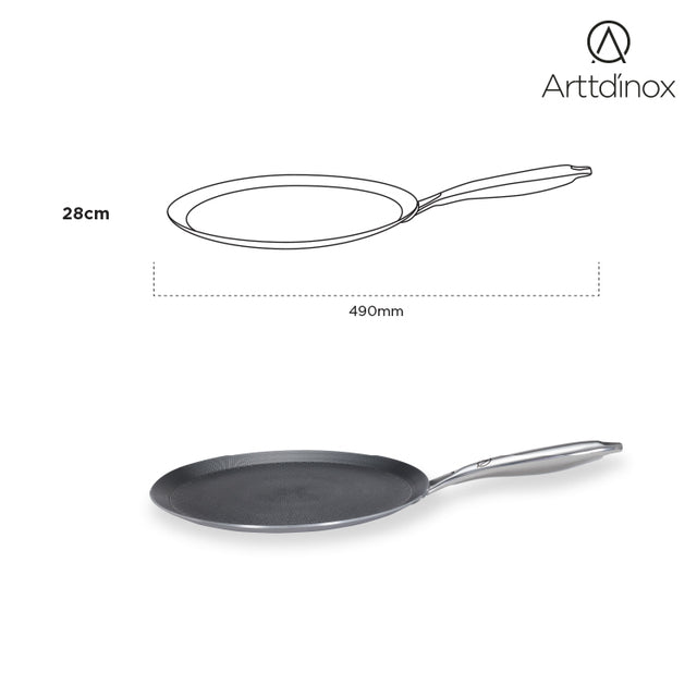 Stainless Steel Triply Tawa 28 cm Etched Nonstick with Rivetless Stay Cool Handle