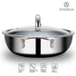 Stainless Steel Triply Kadhai 24 cm (2.7 Ltr) Etched Nonstick with Rivetless Stay Cool Handle + Vented Glass Lid