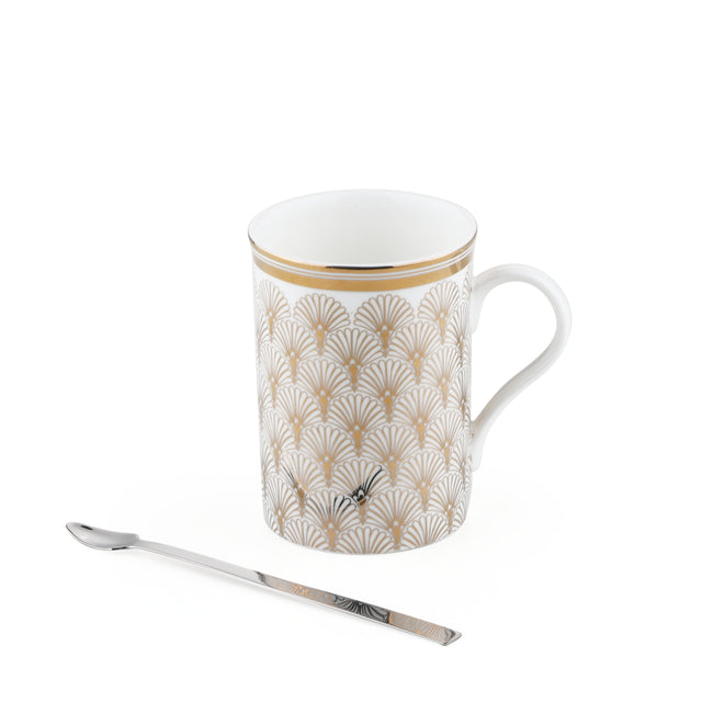 Deco Gold Mug with Stirrer | Set of 2