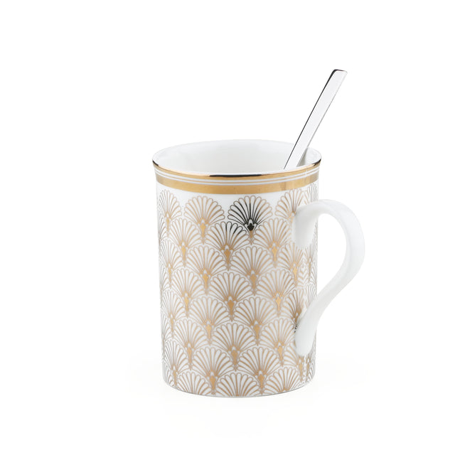 Deco Gold Mug with Stirrer | Set of 2