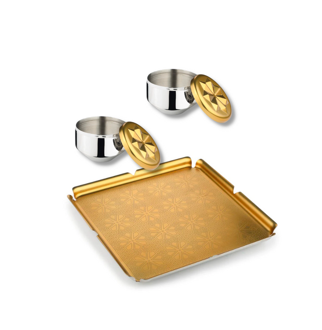 Golden tray with jars